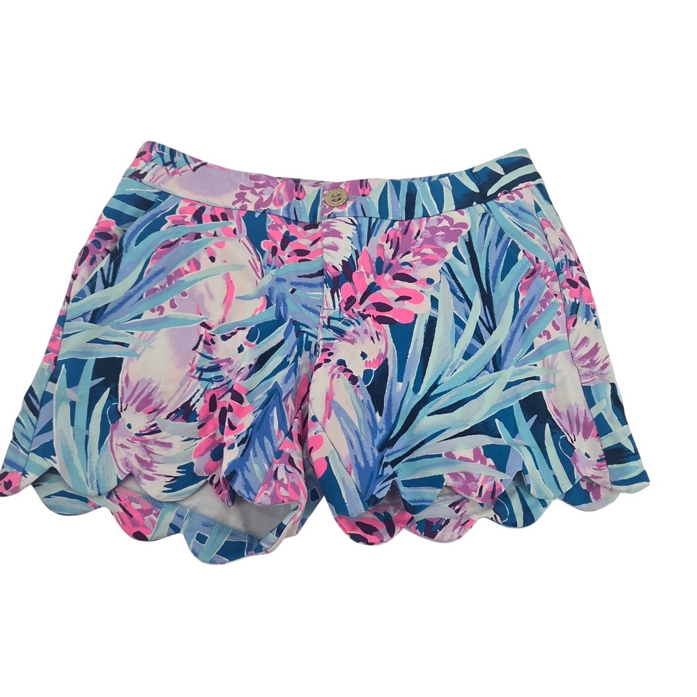 Lilly Pulitzer Women's Blue Pink Floral Scalloped Hem Shorts Size 00